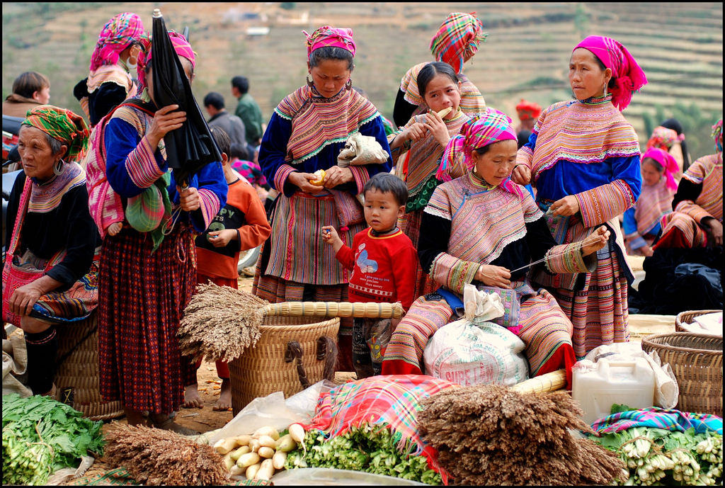 Colorful local market scene in SaPa Vietnam