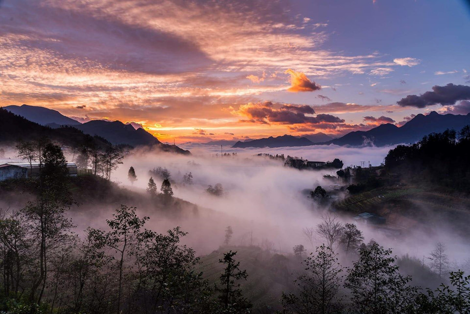 Misty mountain town view of SaPa Vietnam in the early morning