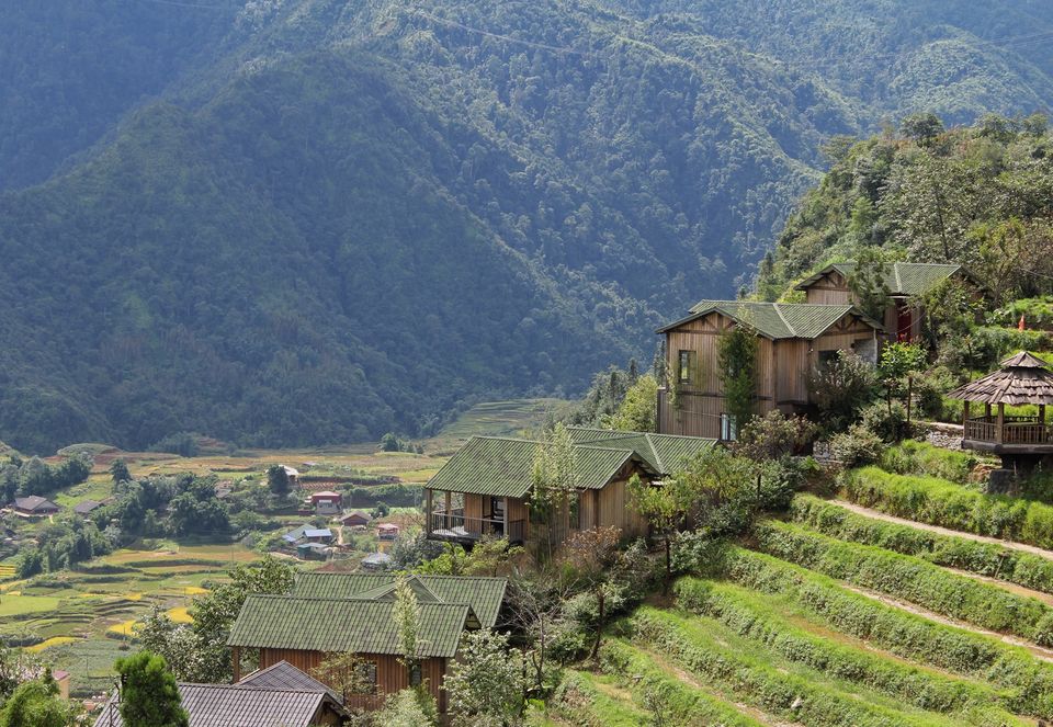 Mountain view lodge overlooking valleys in SaPa Vietnam