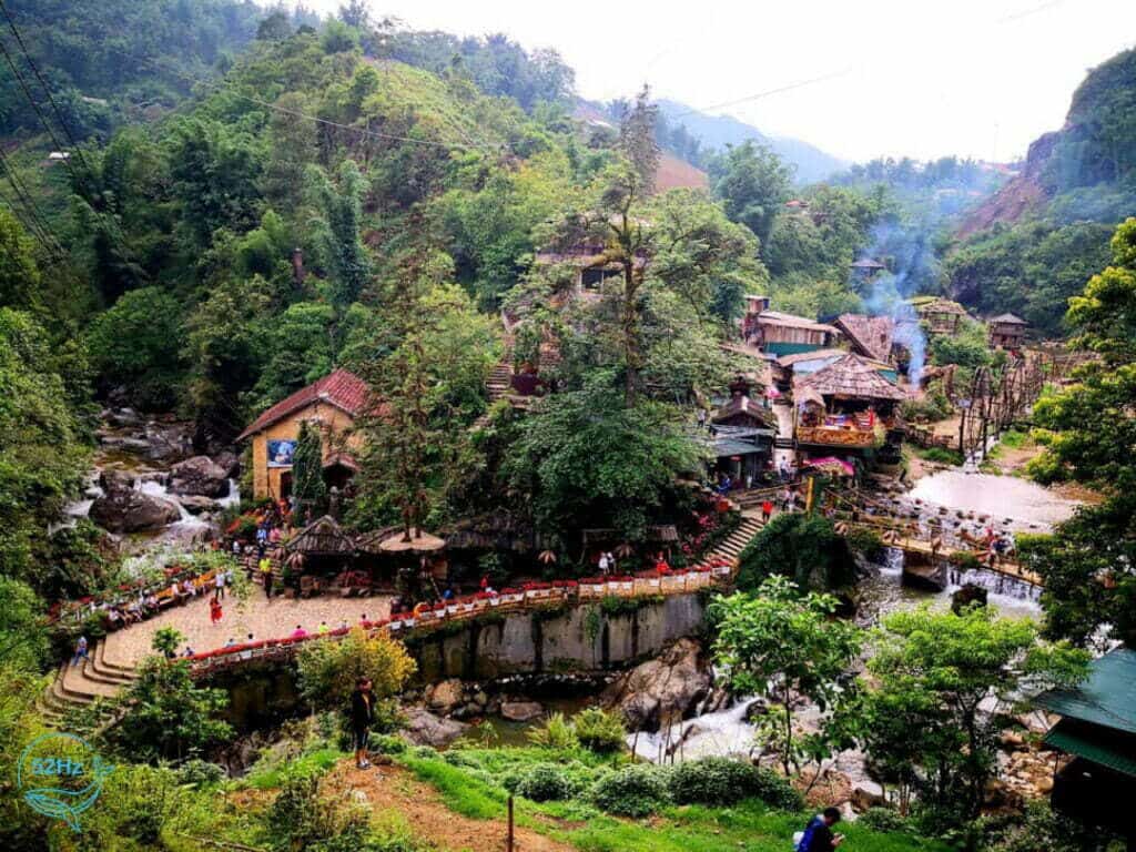 Panoramic view of Cat Cat Village Sapa with terraced fields and mountain scenery