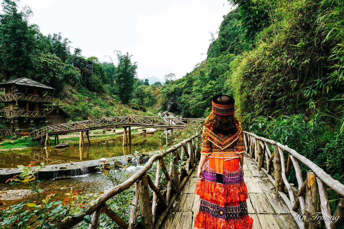 Scenic walking paths and waterfalls in Cat Cat Village, peaceful places to see in Sapa