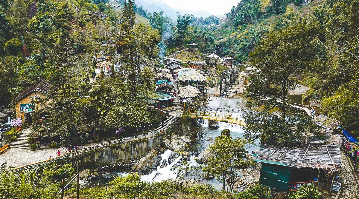 Scenic walking paths and waterfalls in Cat Cat Village