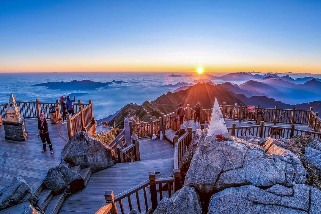Spiritual landmarks and panoramic views at the summit of Mount Fansipan
