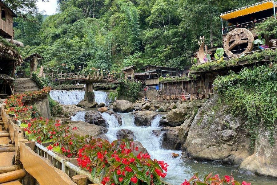 Stream and terraced landscape in the natural setting of Cat Cat Village Sapa