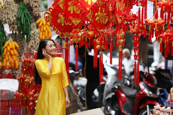 Tet festival decorations in Ha Noi Viet Nam during Lunar New Year
