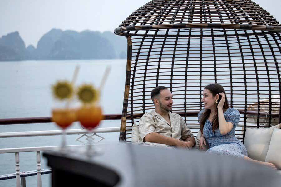 Couple planning their honeymoon journey together