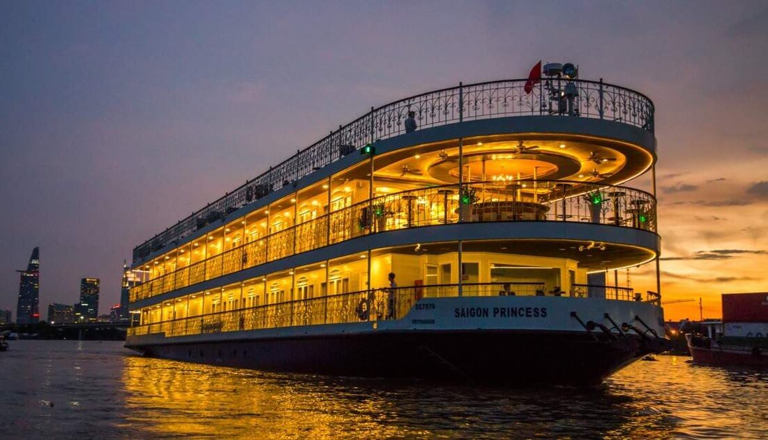 Enjoying a romantic dinner aboard a river cruise in Saigon