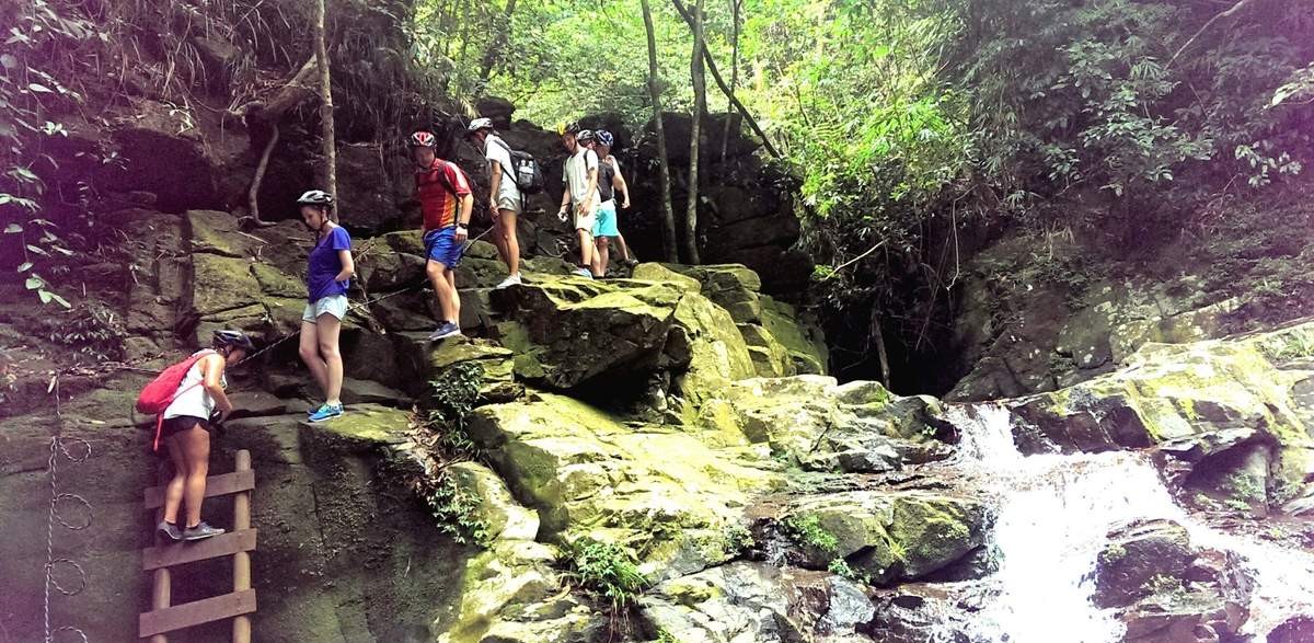 Forest trekking route in Bach Ma National Park Vietnam