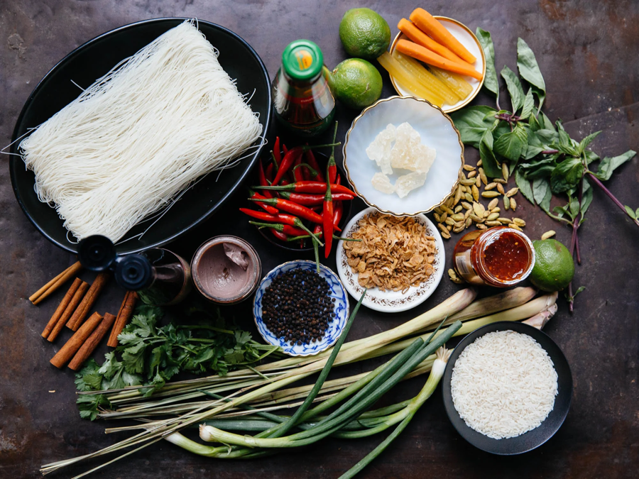 Ingredients representing balance of flavors in Vietnamese food