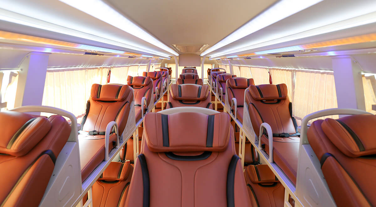 Sleeping pods inside a Vietnam sleeper bus