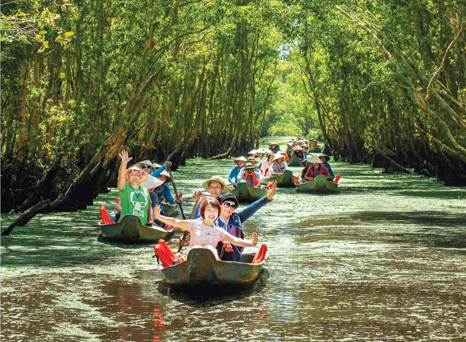 Travelers exploring rural Vietnam with a guided tour