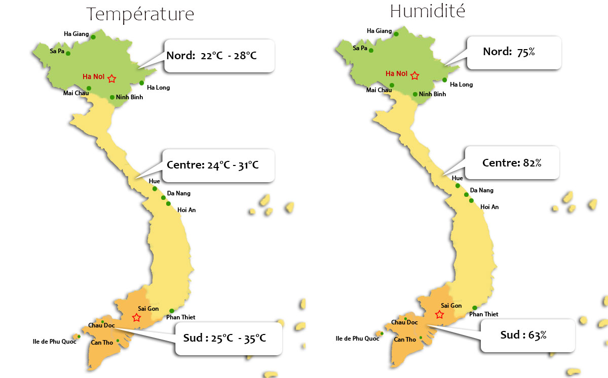 Vietnam map showing seasonal weather patterns throughout the year
