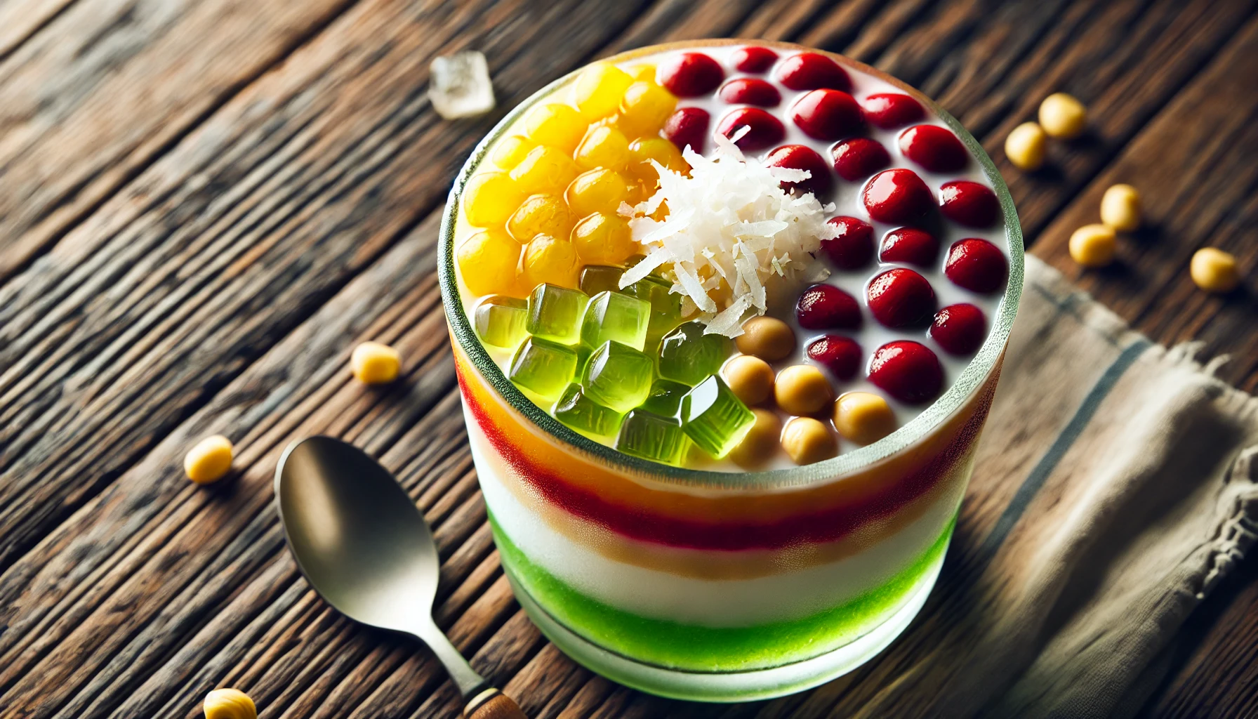 Che colorful Vietnamese dessert in a glass