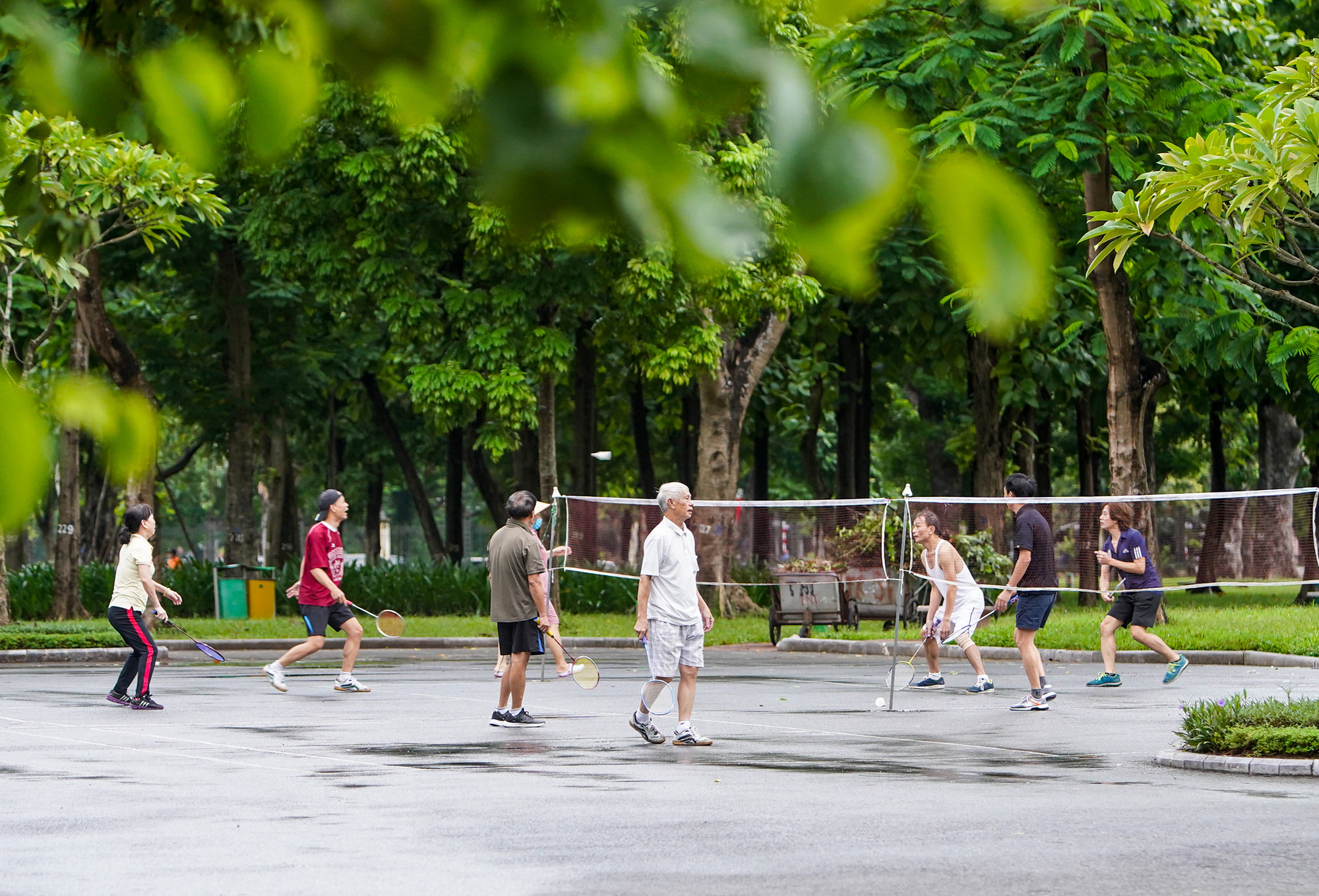 Community members working together in a rural village environment