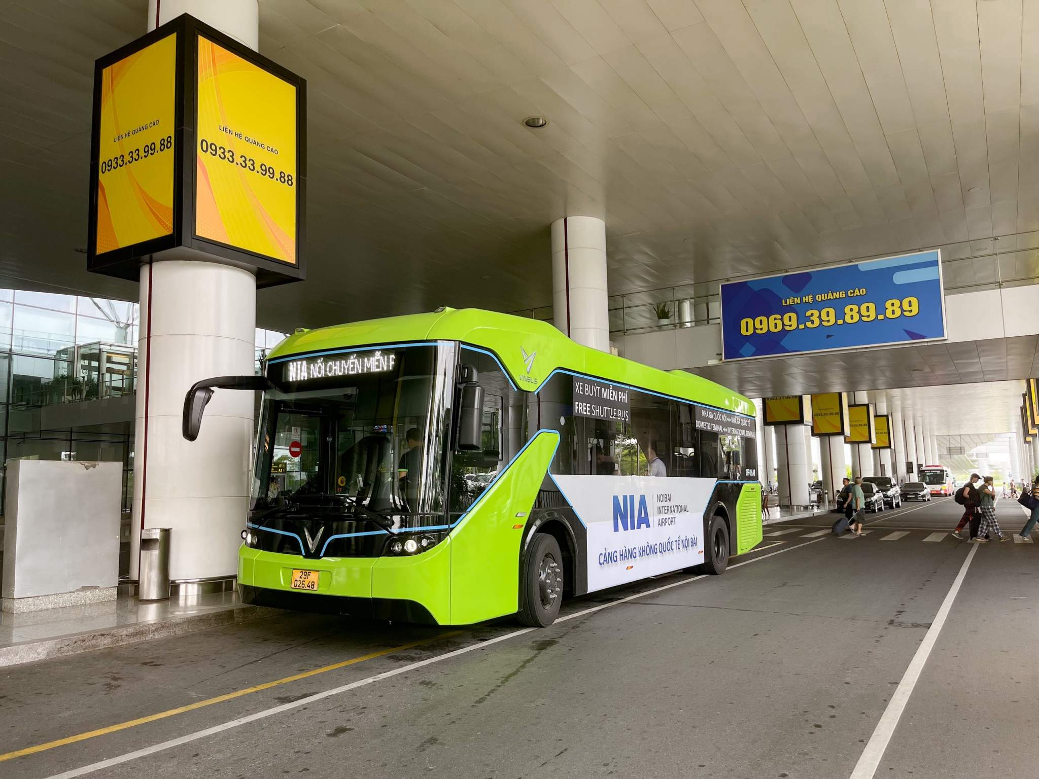 Public bus connecting the airport to the city center in Vietnam