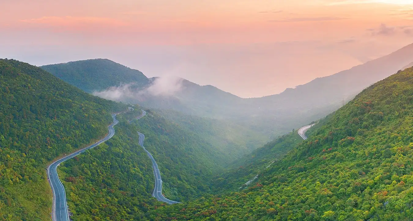 Scenic coastal road along the Hai Van Pass in central Vietnam