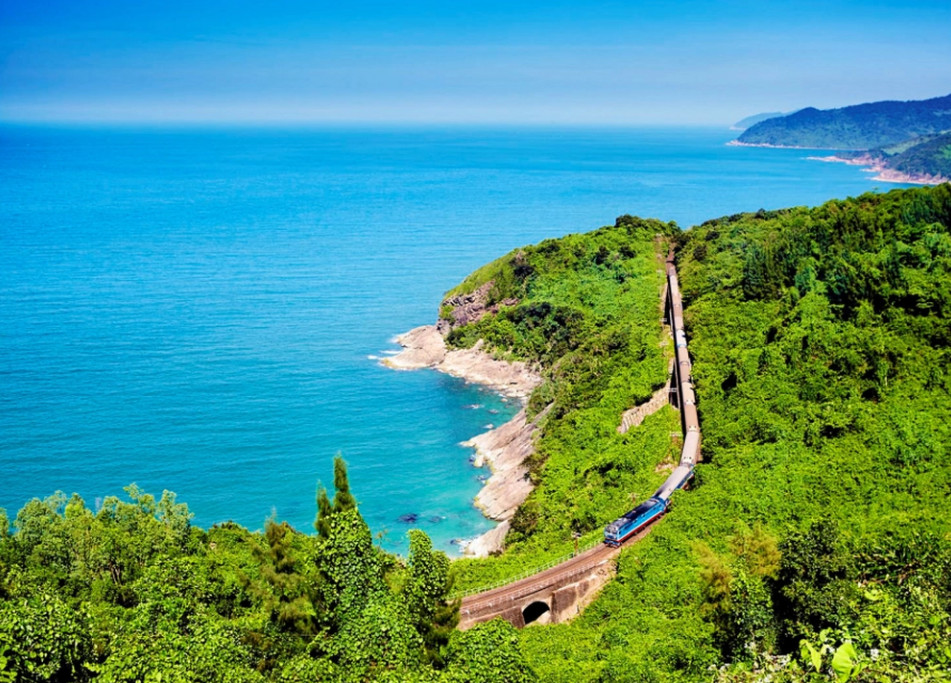 Scenic coastal view from trains in Vietnam along the North–South railway