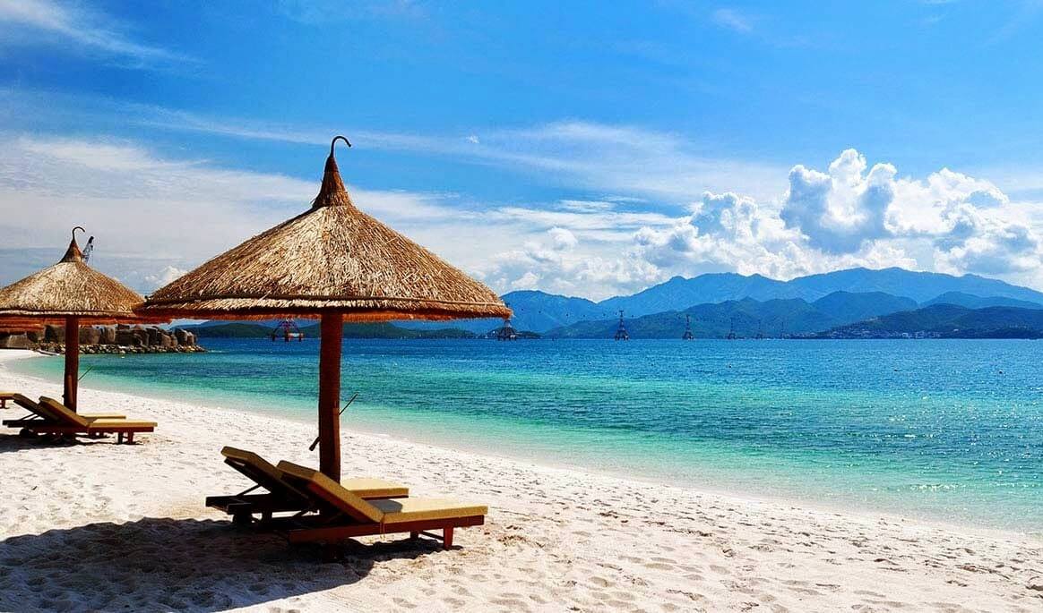 Scenic tropical coastline showcasing one of the best beaches in Vietnam with clear water and soft white sand