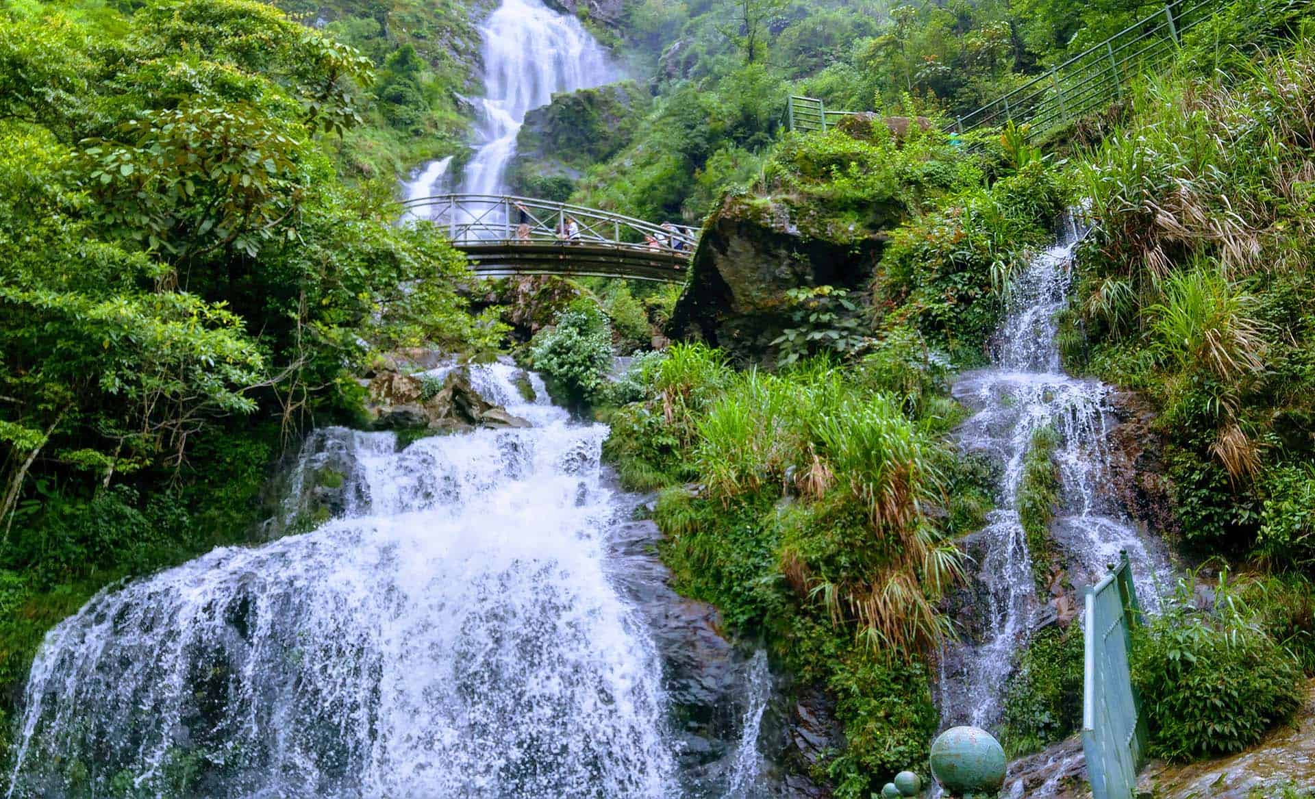 Silver Waterfall cascading down a mountainside in Sapa