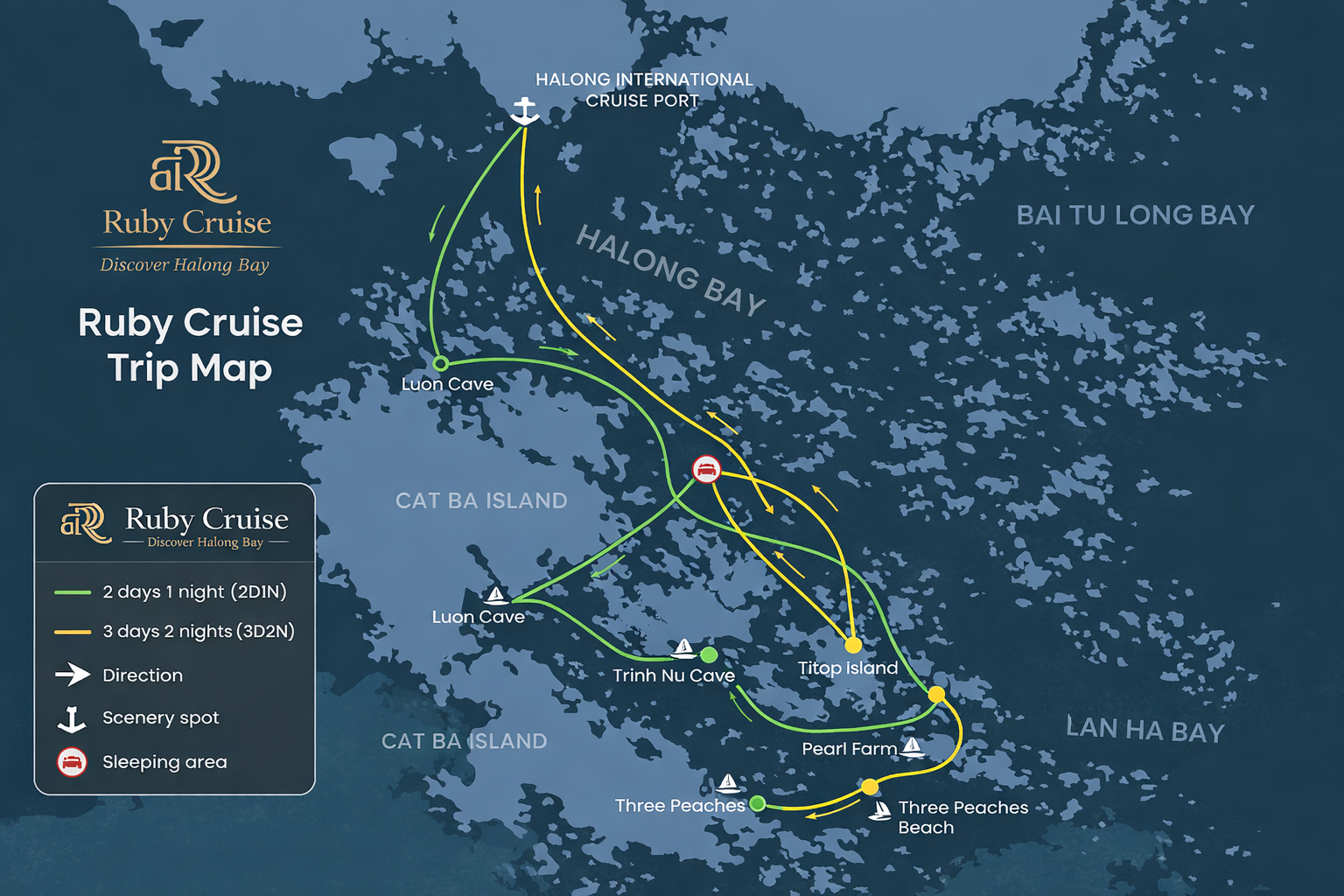 Ruby Cruise Halong Bay 4 Star – 2 Days 1 Night & 3 Days 2 Nights Map