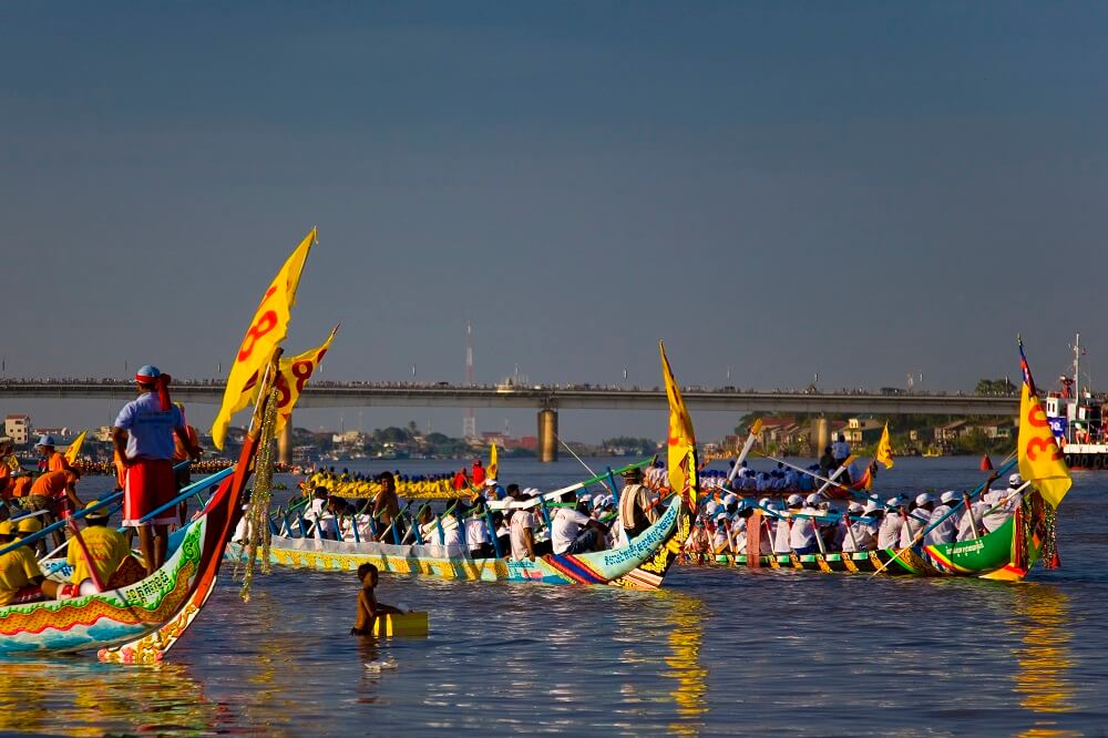 Colorful boat racing festival celebration in Cambodia