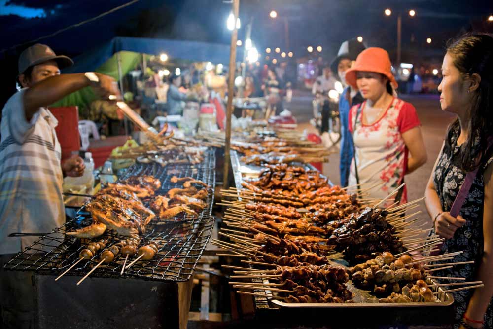 Local street food stalls at the Siem Reap night market