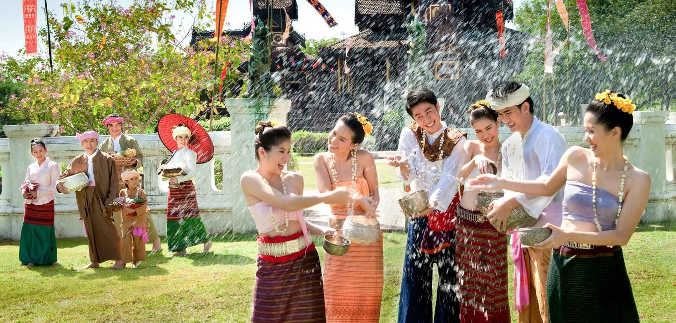 Locals celebrating Lao New Year water festival in April