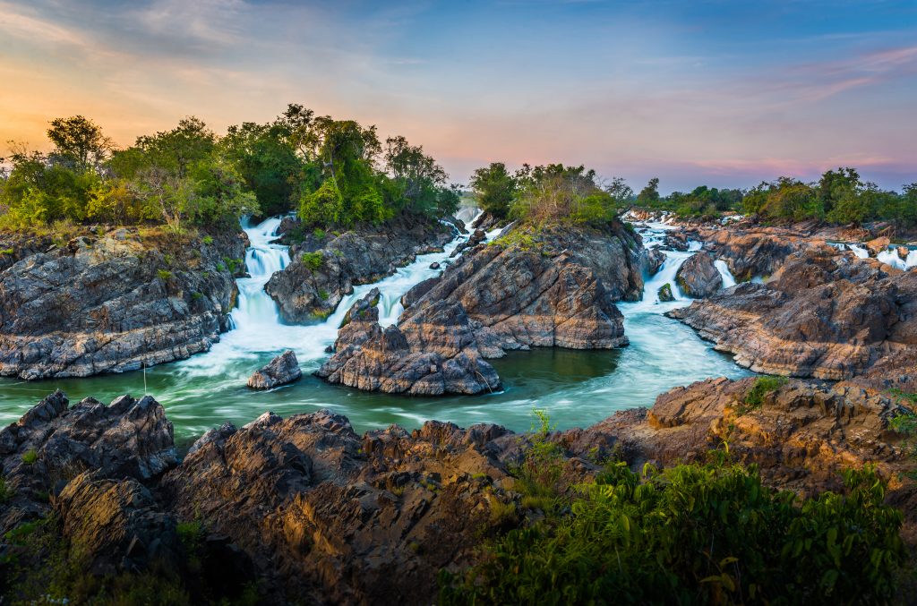 Peaceful river islands and waterfalls in southern Laos