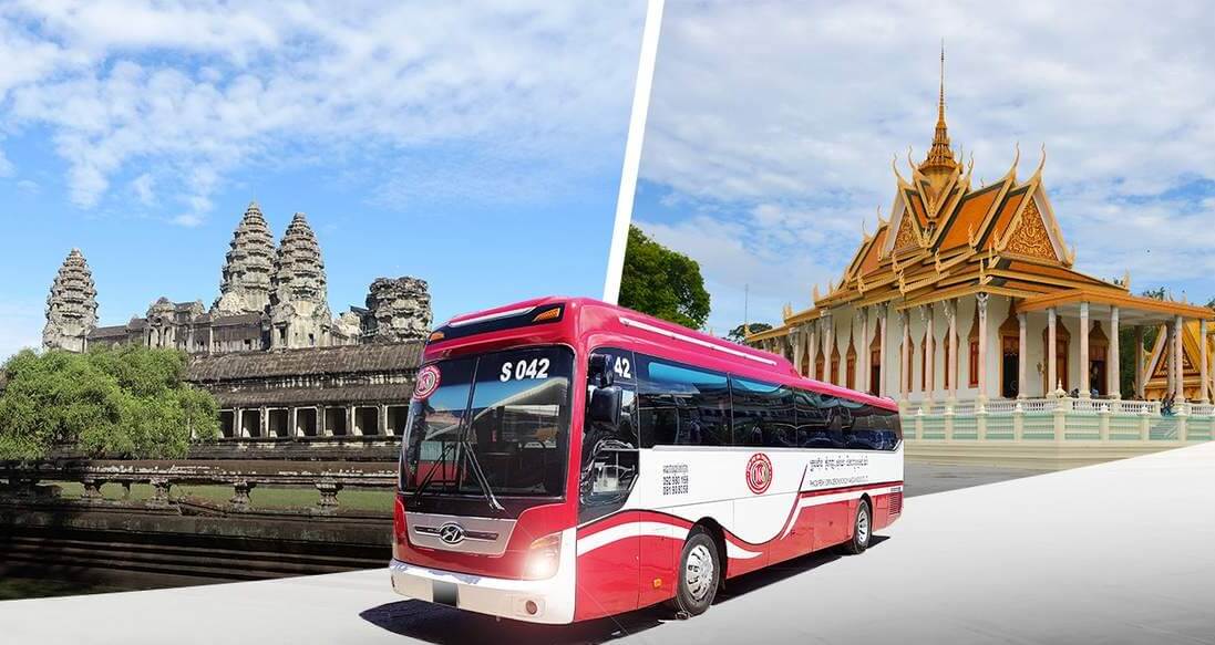 Tourist bus traveling between Phnom Penh and Siem Reap